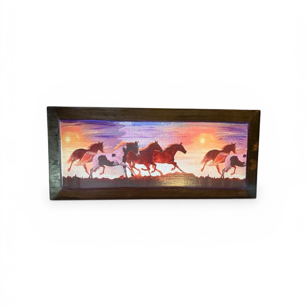 Handmade Running Horses Sunset Wall Art on Reclaimed Wood